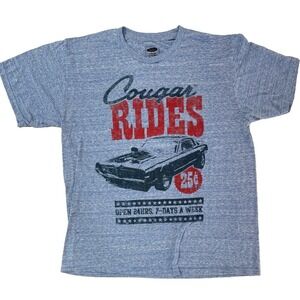 Ford Mercury Cougar Rides T Shirt Mens L Vintage Muscle Car Tee Mad Engine Blue